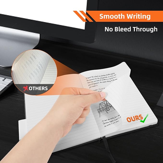 BOSSAND Lined Journal Notebooks, 6 Pack A5 Journals for Writing, 200 Pages 100 GSM Thick College Ruled Paper, Hardcover, 8.25 inches x 5.75 inches, Black-DeskLoop Office