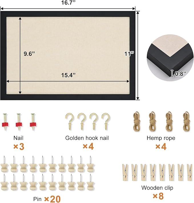 Egofine Cork Board Bulletin Board with Linen, 16x11 Wood Frame Pin Board Wall Decor, 2 Pack Cork Boards for Walls, Hanging Horizontal or Vertically for Office Home Decor School Kitchen, Black-DeskLoop Office