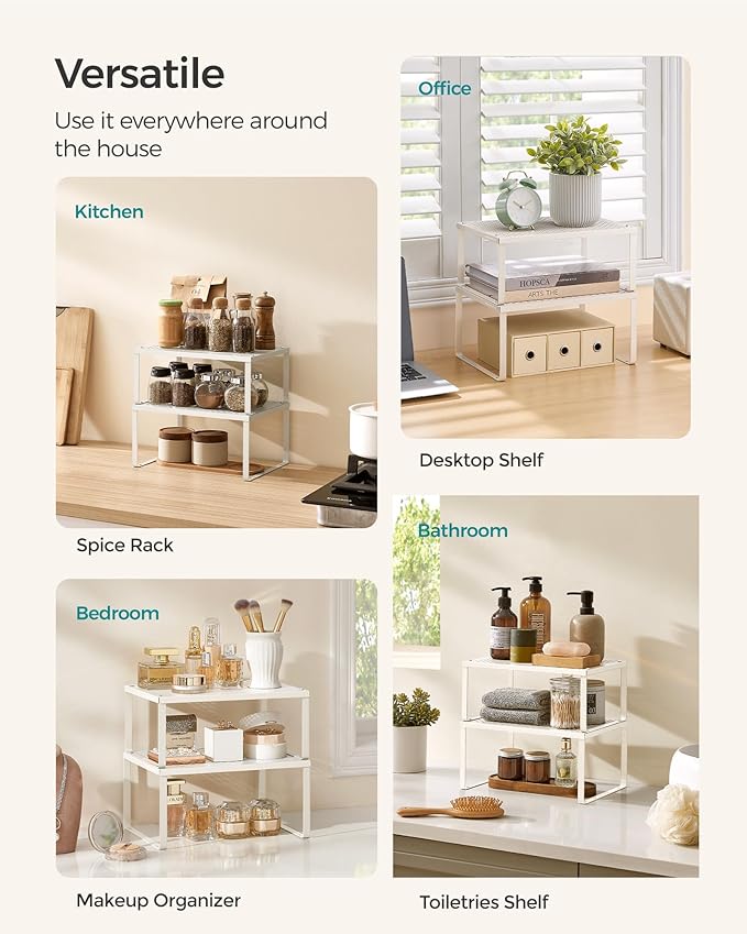 SONGMICS Spice Racks, Countertop Organizers, Shelf Risers, Expandable, Oatmeal - Image 5
