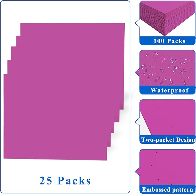 Zzrywuty 50 Packs Heavy Duty Rose Purple 2 Pocket Folders - Image 4