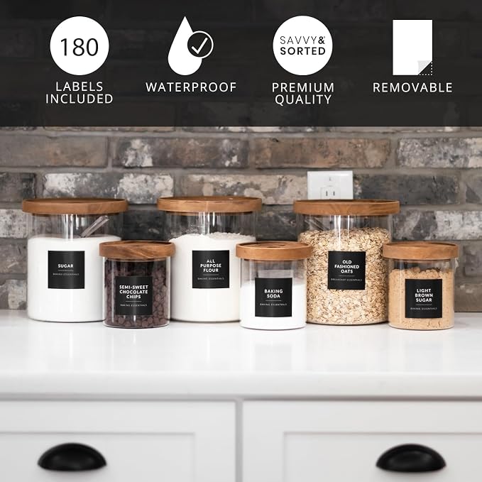 SAVVY & SORTED Black Labels for Containers, 180 Kitchen Labels for Food Storage - Image 4