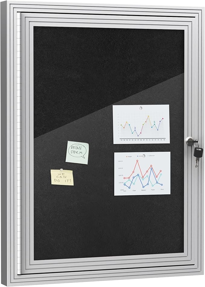 26"x20" Enclosed Bulletin Board, Outdoor Lockable Weather-Resistant Aluminum Cork Noticeboard for School & Office, Silver Frame w/Black Flet-DeskLoop Office