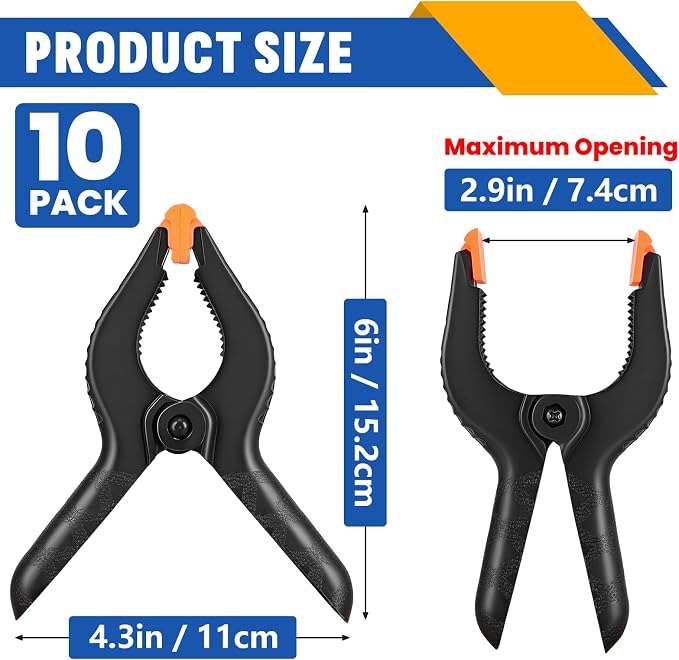10 Pack 6 inch Plastic Spring Clamps, Backdrop Clips, Plastic Clamps - Image 2