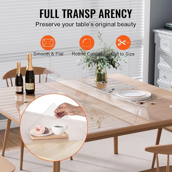 VEVOR Plastic Table Cover, 54 x 54 Inch 1.5 mm Thick Clear Square PVC Desk Mat - Image 5