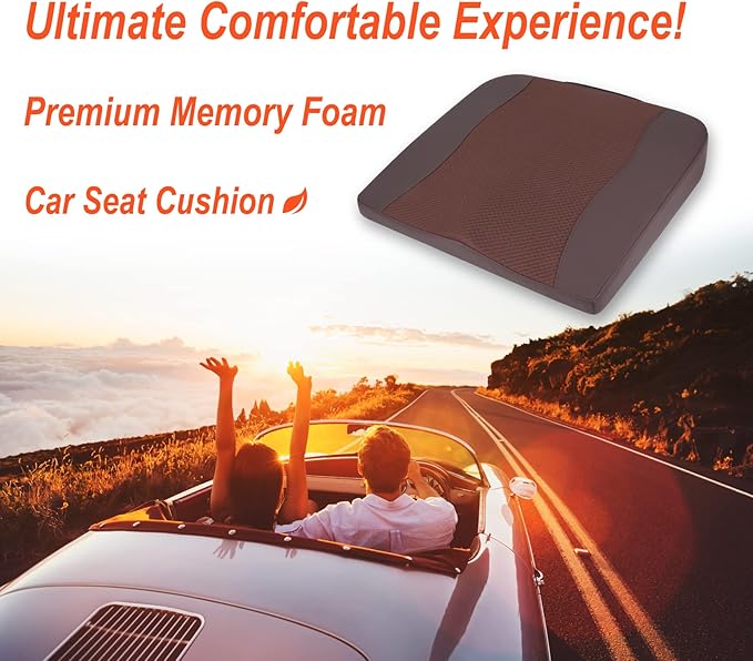 Car Seat Cushion, Comfort Memory Foam Car Cushions for Driving - Sciatica & Lower Back Pain Relief, Driver Seat Pillow for Auto, Office Chair, Wheelchair - Brown-DeskLoop Office