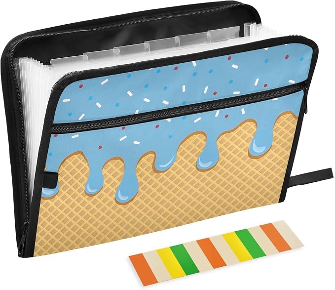 Expanding File Folder Blue Ice Cream Drip Accordion File Organizer 13 Pockets by ALAZA