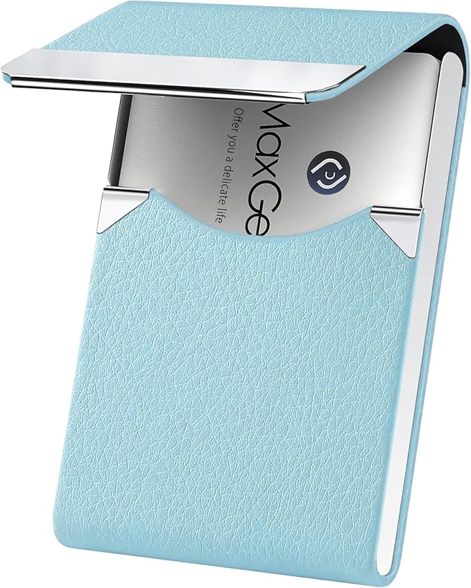 MaxGear Business Card Holder, PU Leather Business Card Case, Light Blue | by MaxGear