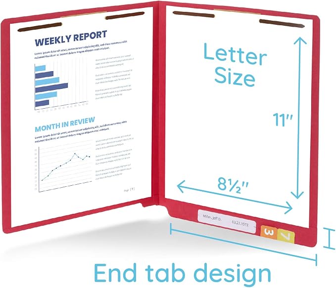 100 Red End Tab Fastener File Folders - Image 2