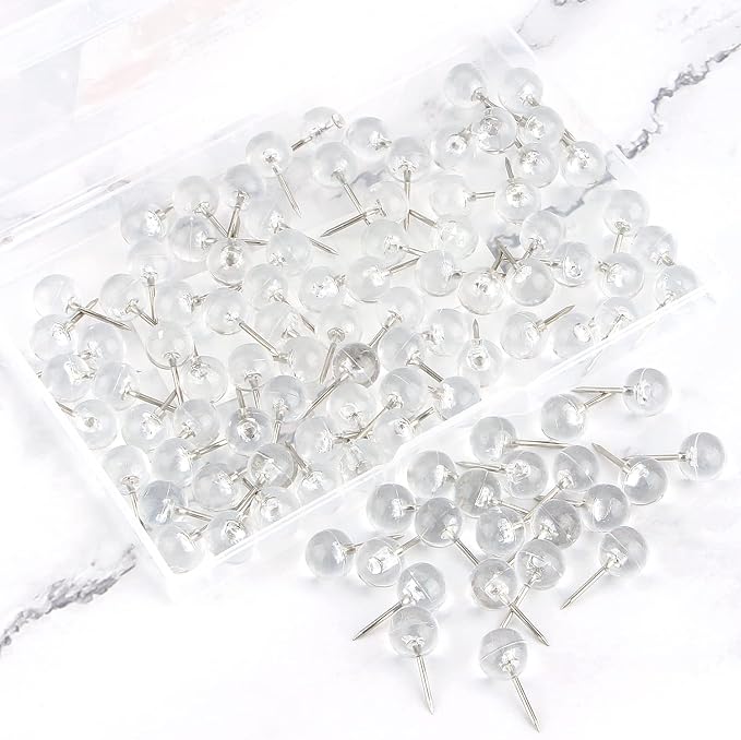 Push Pins 1/3 Inch Silver Map Tacks 100-Count Large Size Pins Steel Point and - Image 2