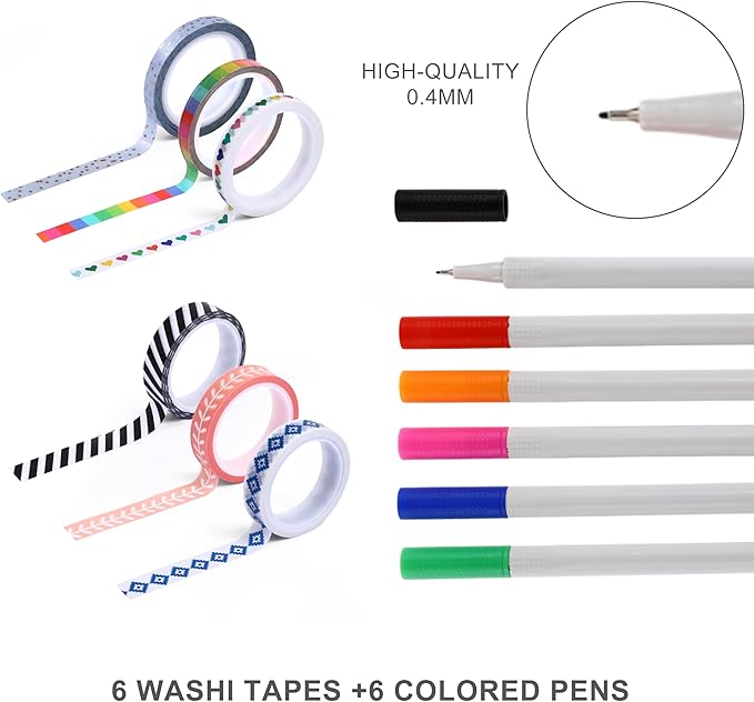 &And Per Se Dotted Journal Notebook Set, A5 Hardcover Dotted Journal (Pink), 6 Fineliner Pens, 8 Sticker, 5 Stencil Sheets & 6 Washi Tapes, Journaling Supplies for Planner Schedule-DeskLoop Office