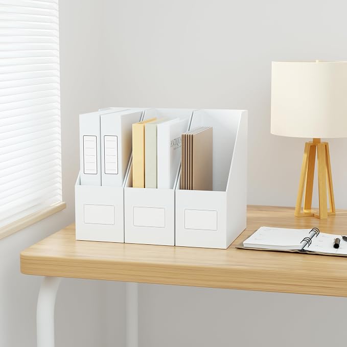 JiaWei White Magazine File Holders, 3 Packs Sturdy Cardboard File Rack - Image 5