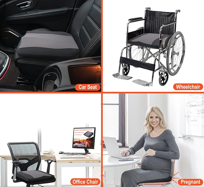 Car Seat Cushion, Comfort Memory Foam Car Cushions for Driving - Sciatica & Lower Back Pain Relief, Driver Seat Pillow for Auto, Office Chair, Wheelchair - Black&Gray-DeskLoop Office