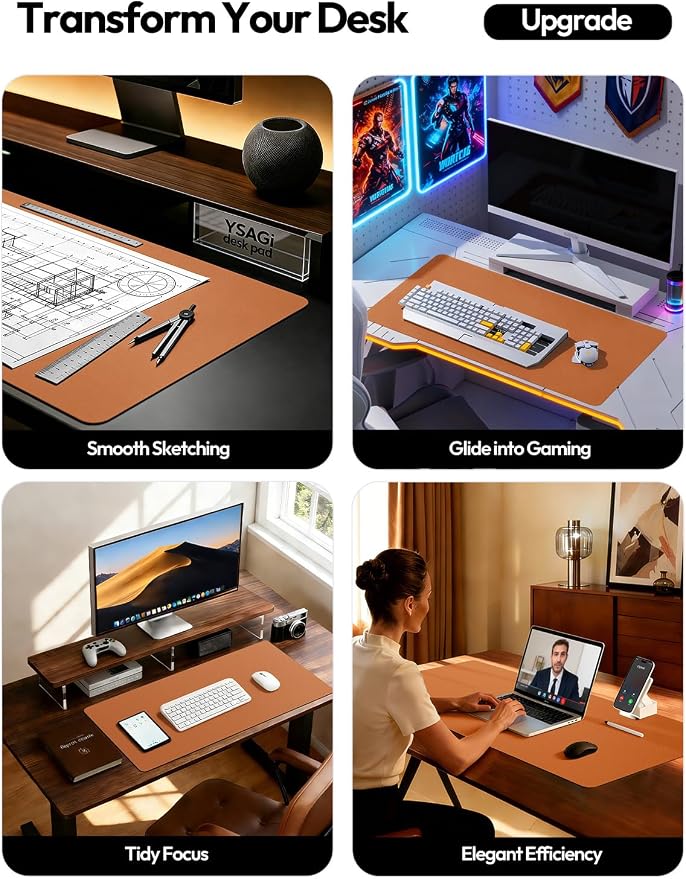 YSAGi Leather Desk Pad Protector, Office Desk Mat, Large Mouse Pad, Non-Slip PU - Image 3