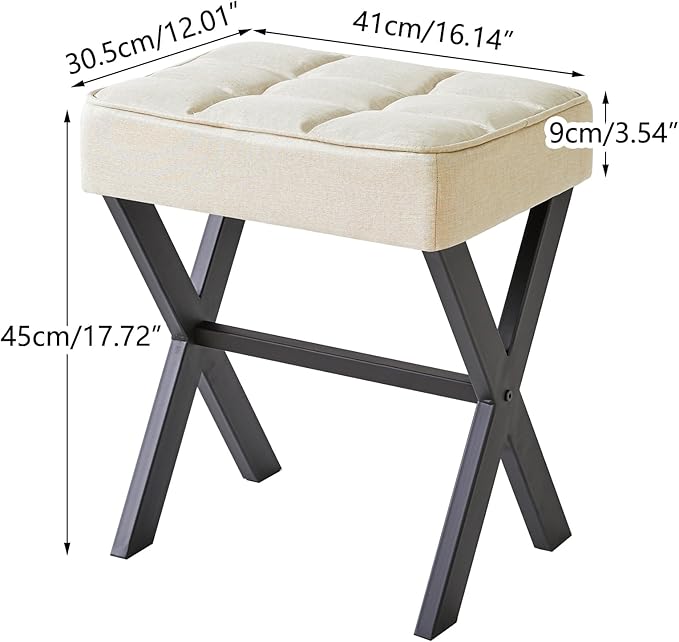 IBUYKE Square Makeup Stool with X-Leg Foot Rest, Linen Footrest, Ottoman Seat, Multi-Use as Small Side Table, for Bedroom, Living Room, Linen LG-70Y-DeskLoop Office