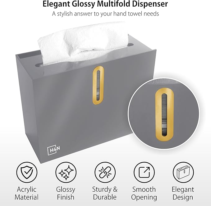 H4N Multifold Hand Paper Towel Dispenser Countertop, Compact Design, Single Sheet Dispensing for Home and Commercial Use, Gray-DeskLoop Office