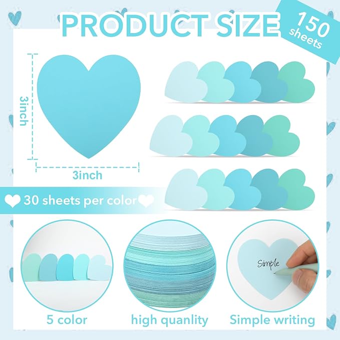 150 Pcs Heart Shape Note Cards Flat Blue Index Cards 3x3 Colored Index Cards - Image 2