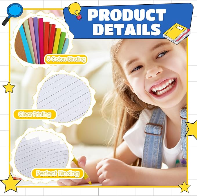 Henoyso 10 Pcs Primary Composition Notebook 9 3/4 x 7 1/2 Inch Kids Journal, Back to School Supplies, K-2 Primary Writing Notebook for Kids Student Draw and Write Story Journal (Stylish Color)-DeskLoop Office