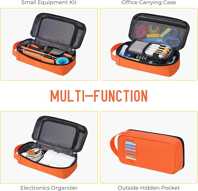 ECHSRT Big Pencil Case, Aesthetic Portable Zipper Pencil Bag with Hidden Pocket, Special Pouch for Men Women Adults, Stationery Organizer Pen Cases for Office Travel, Orange-DeskLoop Office