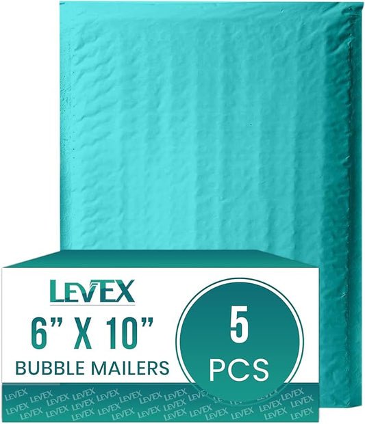 Levex - #0 6" x 10" [5 Pack] Teal Poly Bubble Mailers, Padded Envelope Mailers, Packing Envelope & Mailing Bags for Shipping-DeskLoop Office