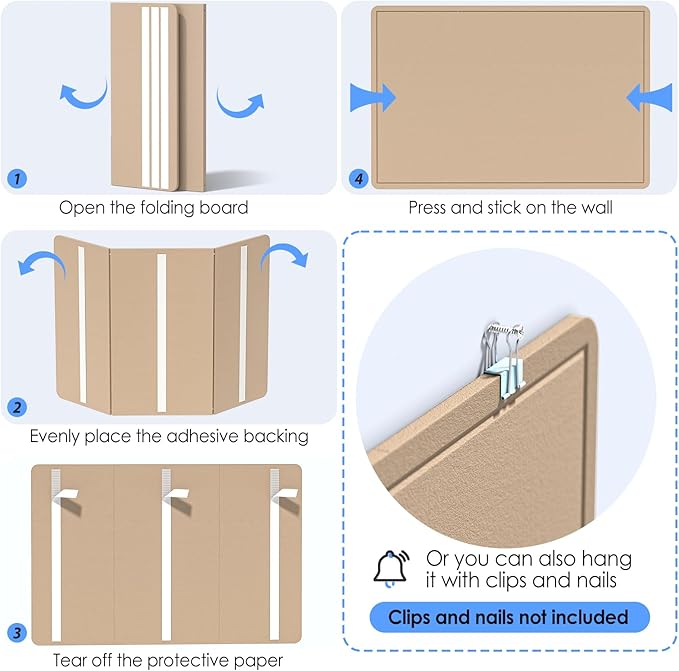 MaxGear Large Bulletin Board 36" x 24", Foldable Felt Board Vision Board Supplies, Cork Board for Office, Home, School, Small Pin Boards for Walls Decorative Display Board Beige Brown-DeskLoop Office