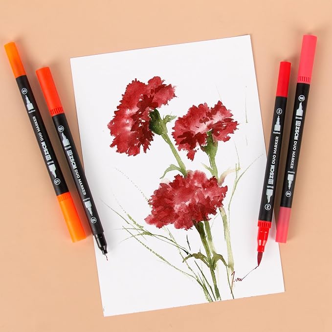 ZSCM Red Duo Tip Marker Pens, 12 Pack Fine & Brush Markers - Image 4