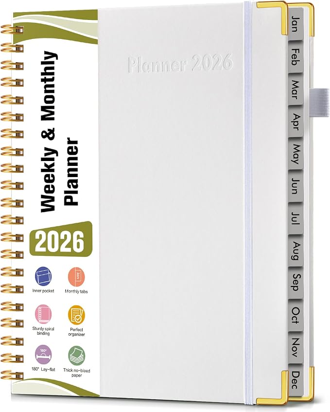 2026 Planner, Hardcover Leather Weekly and Monthly Planner, January 2026 by Unknown
