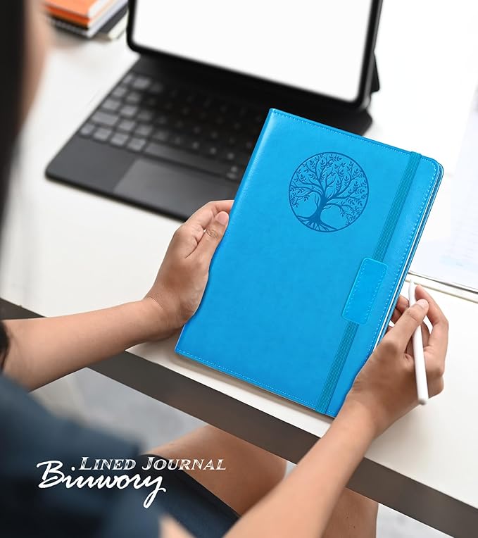 Lined Journal Notebook for Women Men,256 Pages A5 Hardcover Leather Journals for Writing,Travel,Business,Work & School,College Ruled Notebooks for Note Taking,Diary Notepad 5.7"×8.3" blue-DeskLoop Office