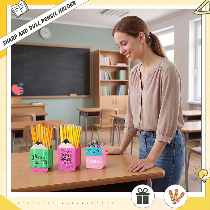DoubleFill 3 Pcs Sharp and Dull Pencil Holder Eraser Buckets Wooden Shaped - Image 5
