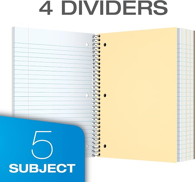 Oxford Spiral Notebook, 5 Subject Writing Journal, 3-Hole Punch, College Ruled - Image 2