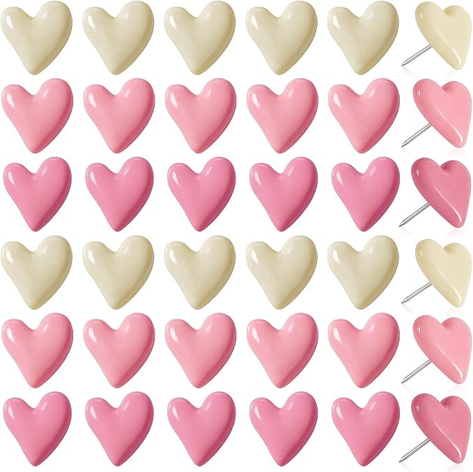JANYUN 60Pcs Heart Decorative Push Pins Pink Thumb Tacks by JANYUN