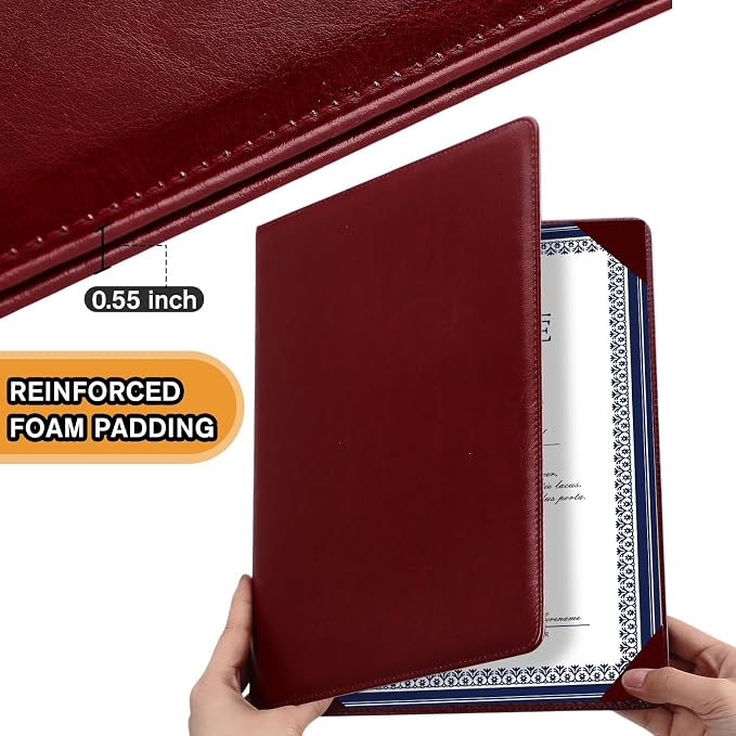 Tenare 3 Pcs Burgundy Leather Certificate Holder 8.5 x 11 PU Phd Bachelor - Image 3