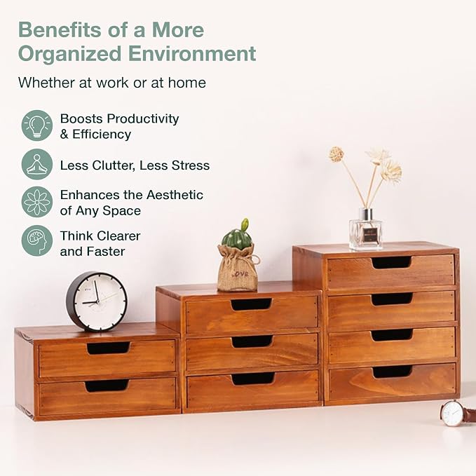 4 Drawer Desktop Storage Organizer in Modern Wood Design 4-Drawer Stackable - Image 5