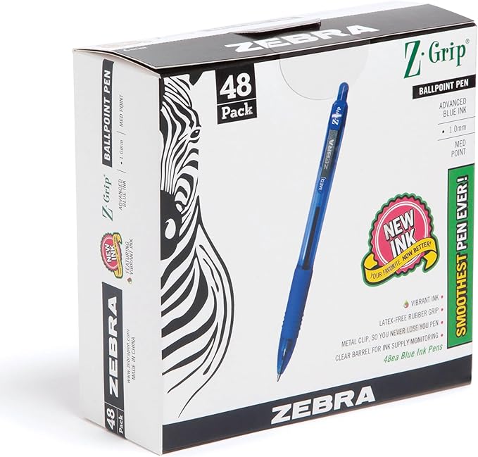 Zebra Pen Z-Grip Retractable Ballpoint Pen, Smooth-Flowing Blue Ink, 1.0mm by ZebraPen