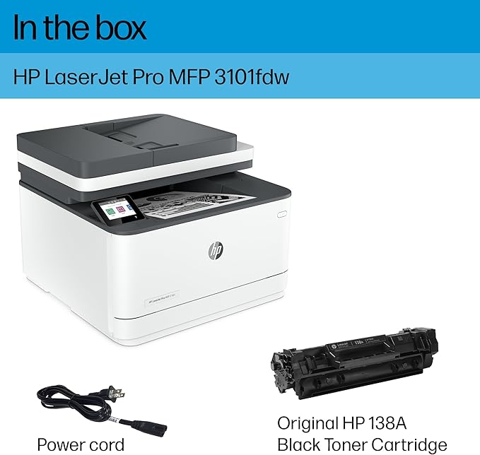 HP LaserJet Pro MFP 3101fdw Wireless Black & White All-in-One Laser Printer, Scanner, Copier, Fax, Best-for-Office (3G628F)-DeskLoop Office