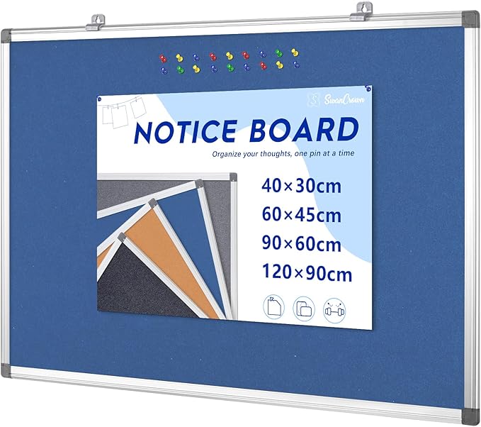 Felt Bulletin Big Vision Pin Board Notice Booard Wall-Mount Organization for Photo Message Velcro,Blue,48x36inches-DeskLoop Office