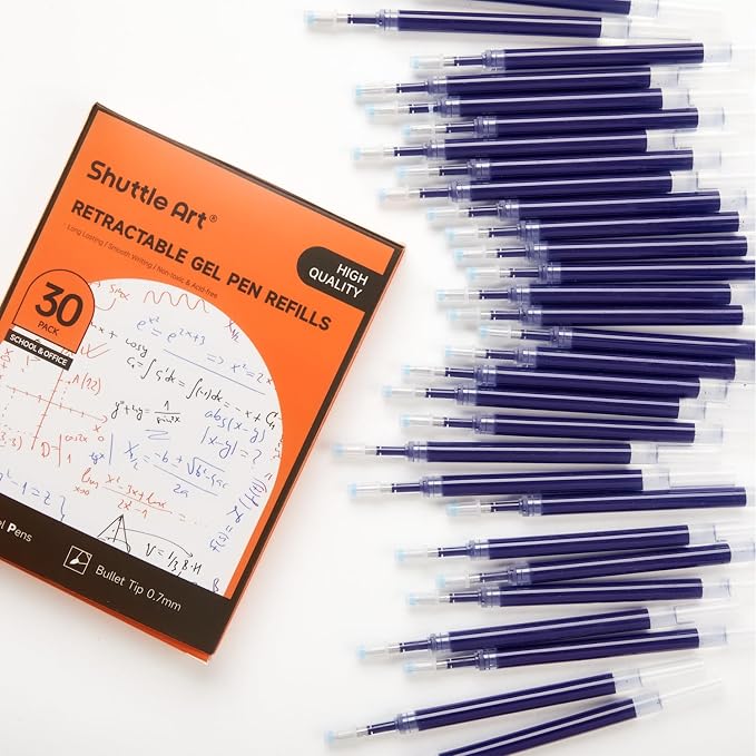 Shuttle Art Retractable Gel Pen Refills, 30 Pack Blue Rollerball Gel Ink Pens - Image 9