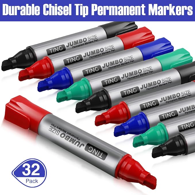 Fuutreo 32 Pcs Jumbo Permanent Markers Bulk Large Chisel Tip Permanent Markers - Image 2