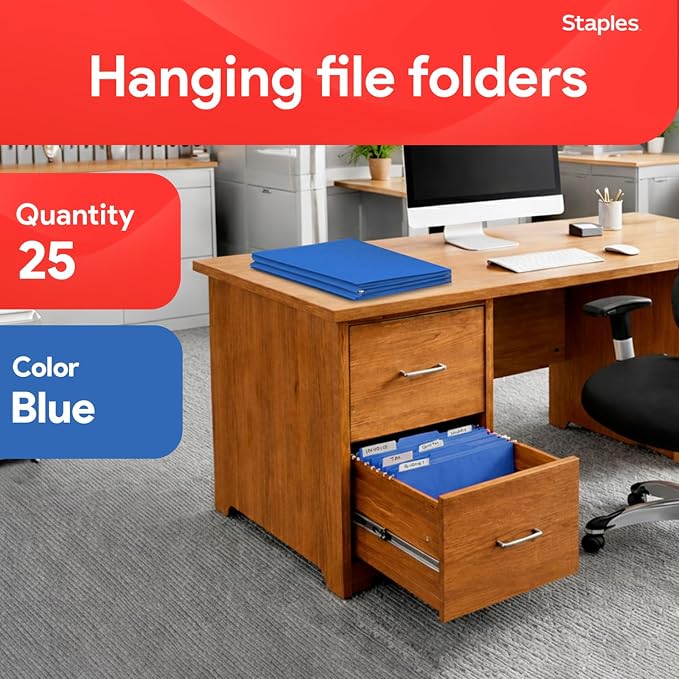 Staples Hanging File Folders, Letter Size, 1/5‑Cut Tabs, Includes Tabs & - Image 2