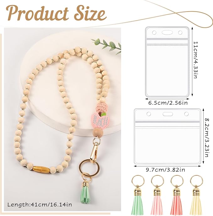 Teacher Gifts Lanyard with ID Holder Cute Wooden Beaded Lanyards - Image 2