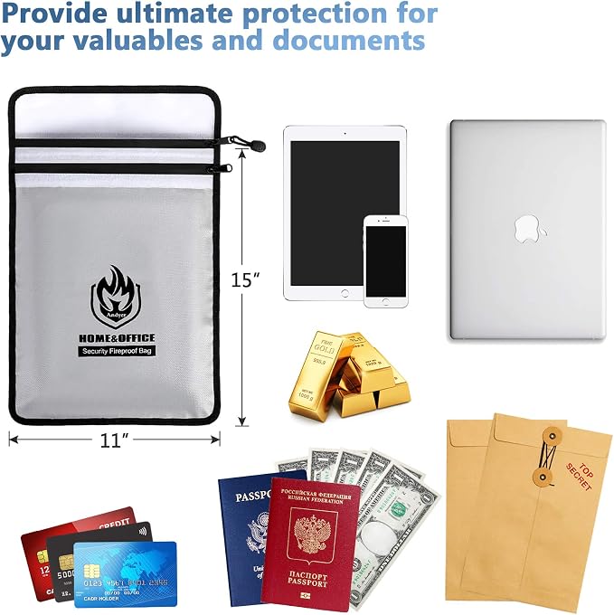 Upgraded Two Pockets Fireproof Document Bag, andyer 15”x 11”Waterproof - Image 6