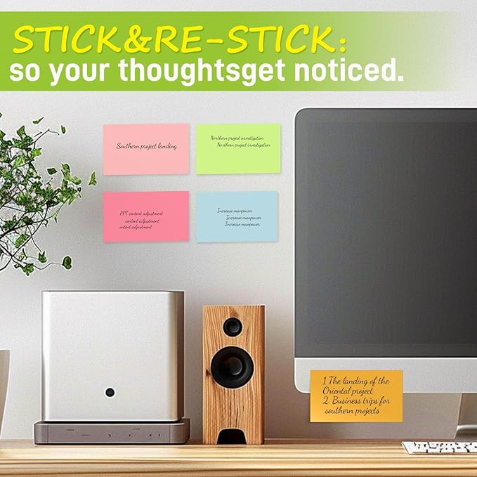 480 Sheets 3 in x 5 in Large Sticky Notes, 76 x 127 mm 6 Pads Assorted Self-Stick Pads for Notebook,Office,School and Home,80 Sheets/Pad (6 Pads Brillant)-DeskLoop Office