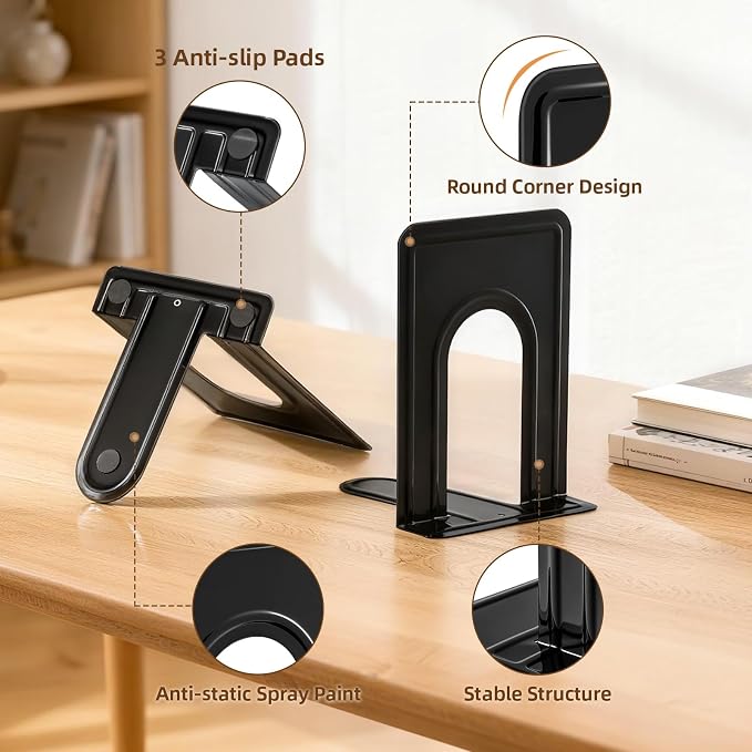 HappyHapi Book Ends, Bookends for Shelves, Book Ends for Heavy Books Holders - Image 3