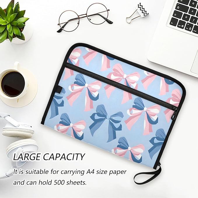 Expanding File Folder Pink Bow Blue Pattern Accordion File Organizer 13 Pockets - Image 5