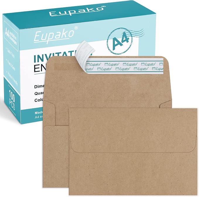 Eupako A4 Brown Photo Envelopes 4x6, 100 Pack Self Seal Envelopes by Eupako