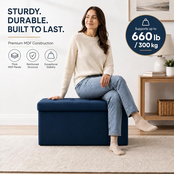 ALASDO 30 Inch Folding Storage Ottoman Bench - Image 4