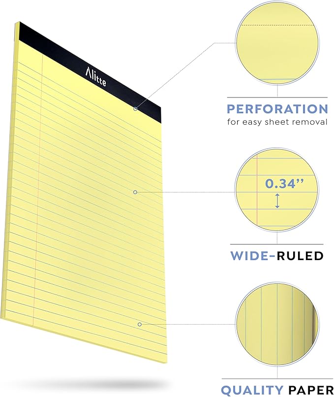 Yellow Legal Notepads 8.5 x 11, Pack of 3 - Perforated Wide Ruled Writing Pad - Premium Thick Paper, No Ink Bleeding - Blank Legal Pads For Home, Office, School, Business - 50 Sheets Per-DeskLoop Office