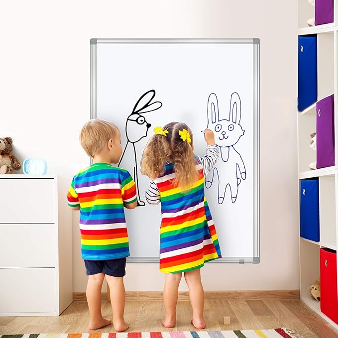 H-Qprobd Dry Erase Board for Wall Aluminum Presentation Magnetic Whiteboard with Long Pen Tray, Wall-Mounted White Board for School, Office and Home (40"x28")-DeskLoop Office