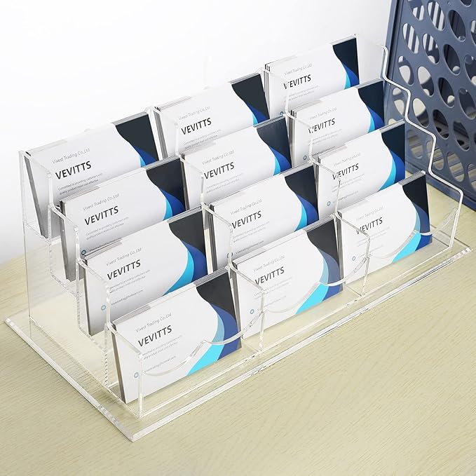 Business Acrylic Card Holder Display for Desk, 12 Slots 4 Tiers Multiple-Clear Acrylic Business Card Stand Set, Holds Approximately 600 Cards-DeskLoop Office