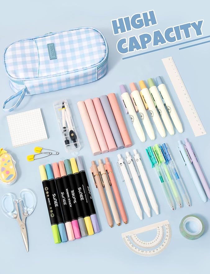 SUNEE Cute Pencil Case, Aesthetic Pen Pouch, Colored Large Pencil Bag - Image 2