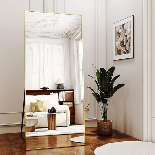 Full-Length Mirror, 24"x68" Floor Mirror with Stand, Wall-Mounted Mirror for Bathroom, Dressing Room - Hanging or Leaning - Full Body Mirrors for Bedroom, Gold-DeskLoop Office